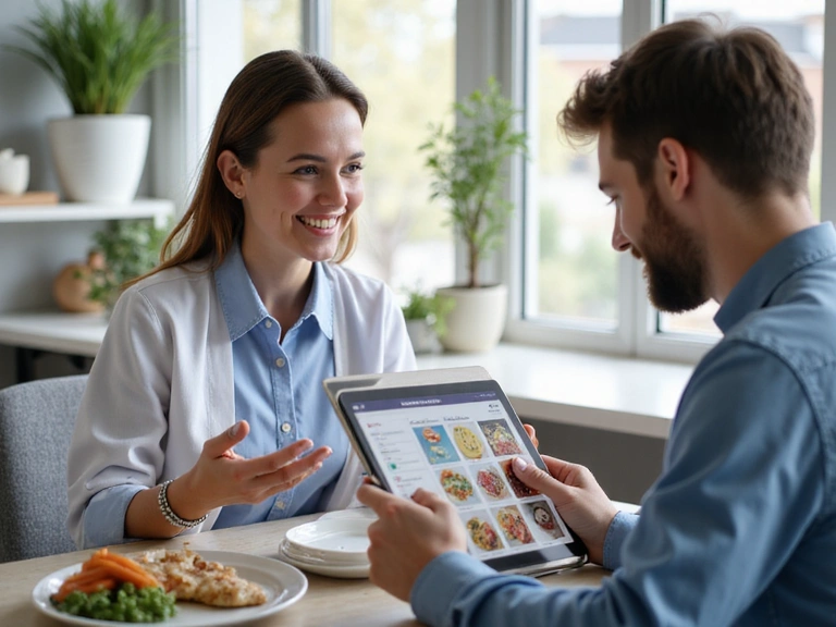 Nutrizionista che spiega un piano alimentare a un cliente